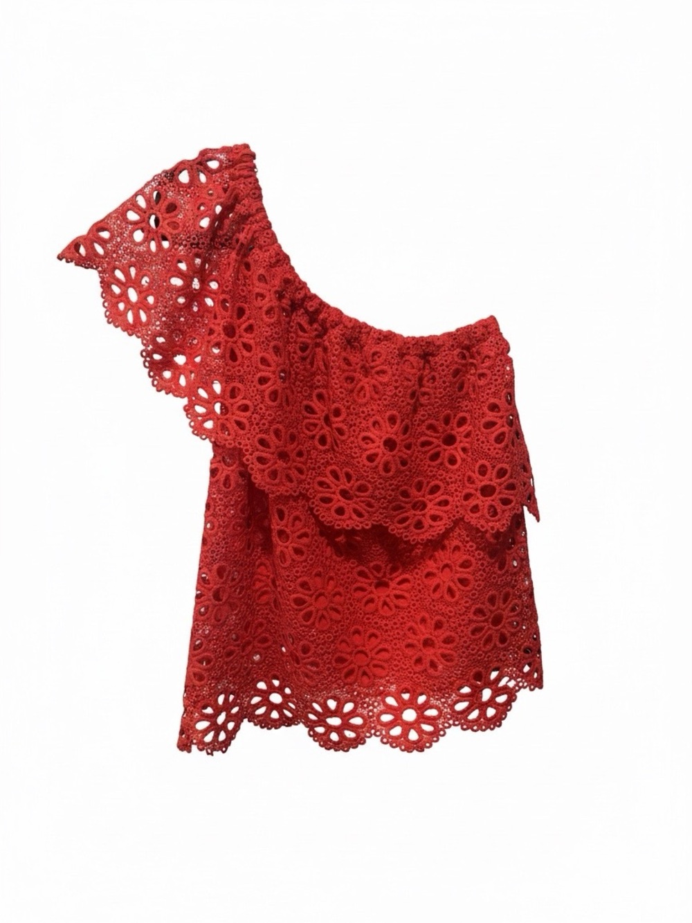 Cat and Jack Red One-Shoulder Eyelet Lace Top - Small